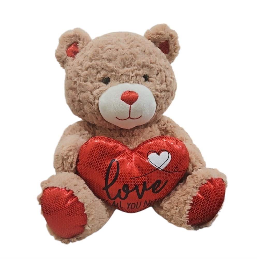 🥰 ANIMAL AVENTURE ADORABLE BROWN TEDDY BEAR 13" WITH RED HEART VALENTINE